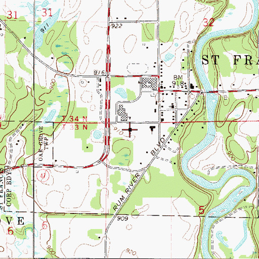 Topographic Map of Saint Francis United Methodist Church, MN