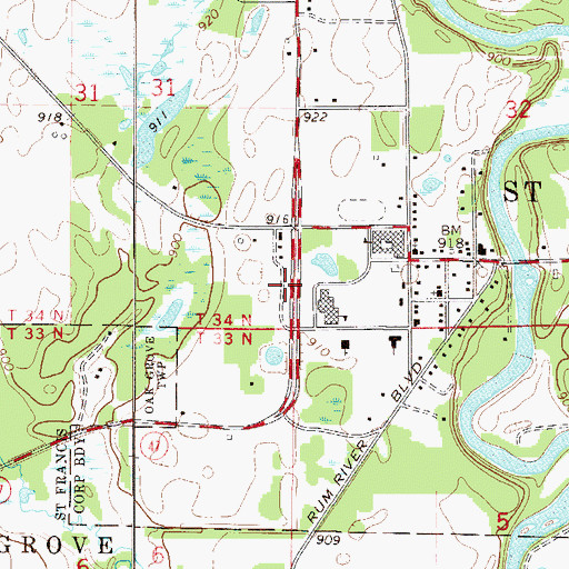 Topographic Map of First Baptist Church, MN