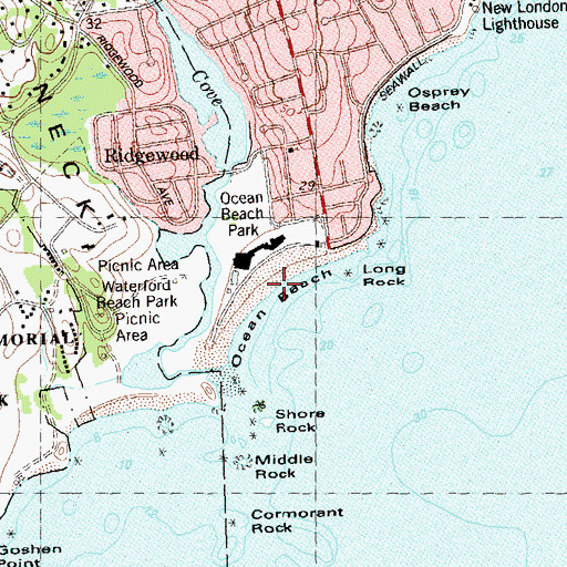 Topographic Map of Ocean Beach, CT