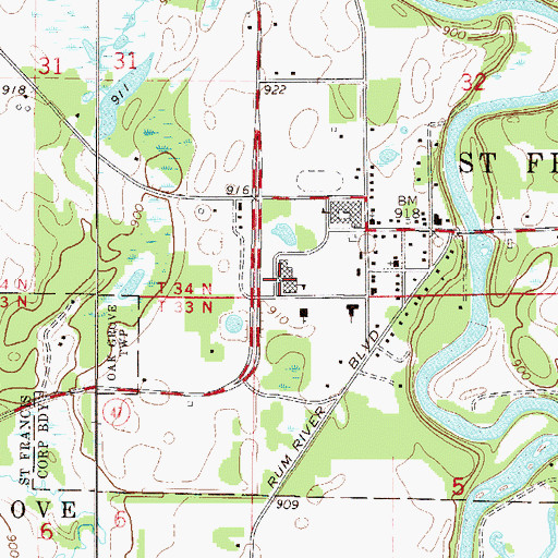 Topographic Map of Saint Francis Elementary School, MN
