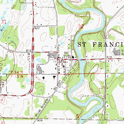 Topographic Map of Saint Francis Fire Department, MN