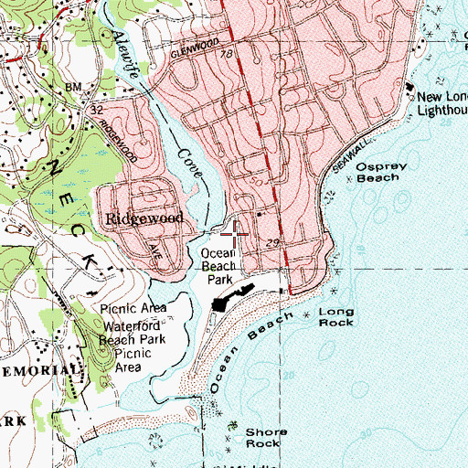 Topographic Map of Ocean Beach Park, CT