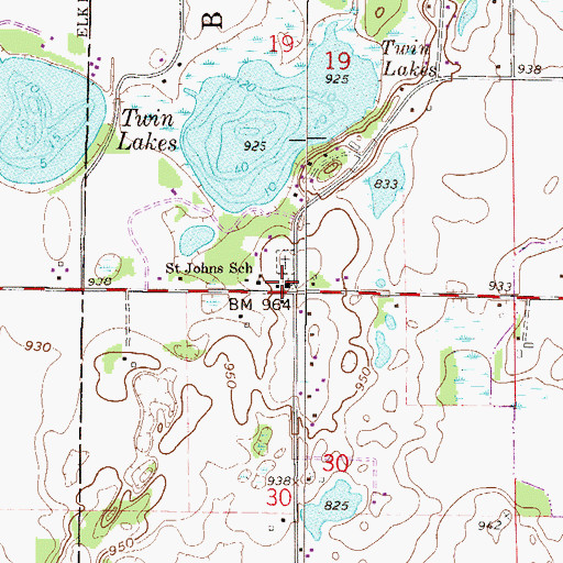 Topographic Map of Saint John Lutheran Church, MN