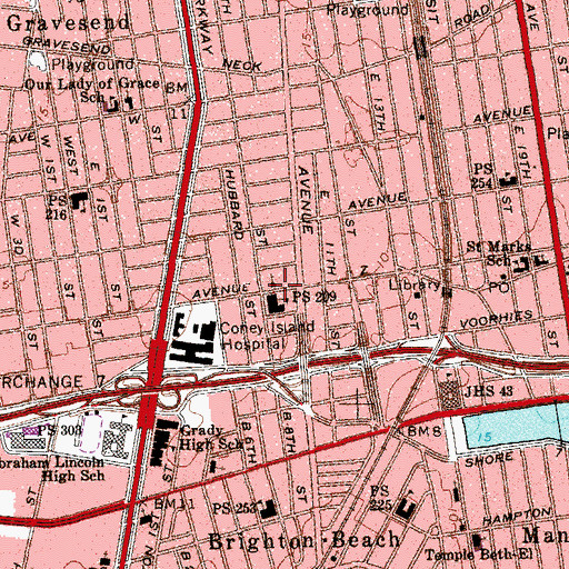 Topographic Map of Avenue Z Jewish Center, NY