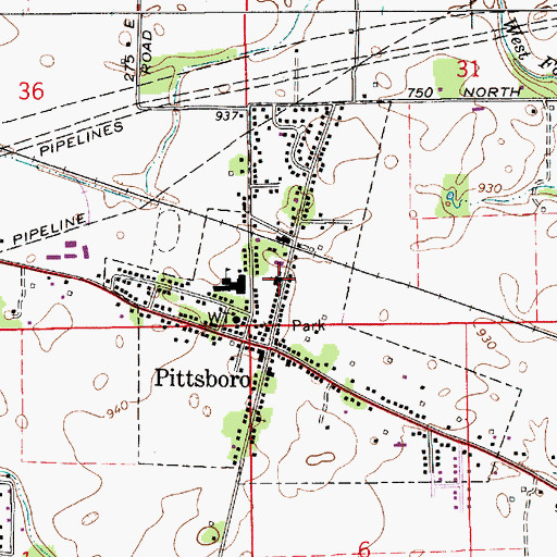 Topographic Map of Pittsboro Christian Church, IN