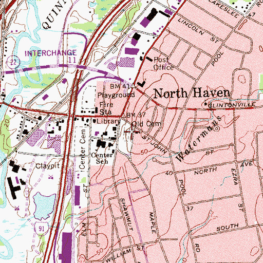 Topographic Map of Old Center Cemetery, CT