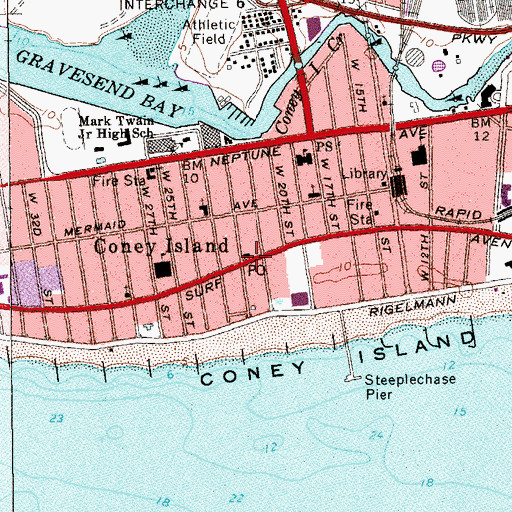 Topographic Map of Coney Island Station Brooklyn Post Office, NY