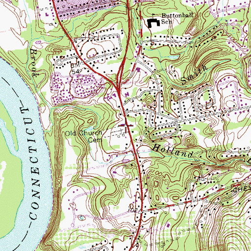 Topographic Map of Old Church Cemetery, CT