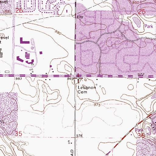 Topographic Map of Lebanon Cemetery, MN