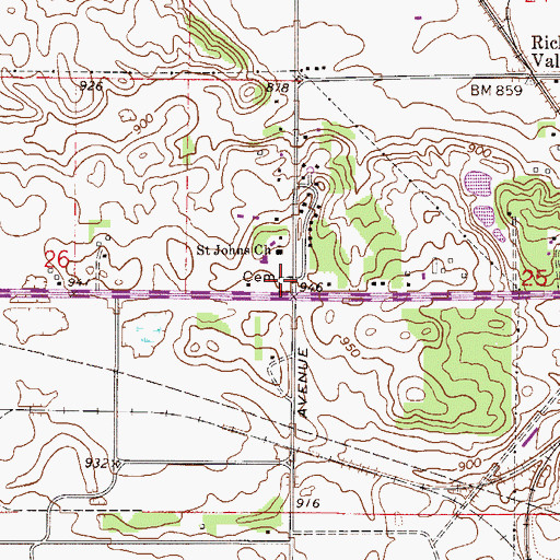Topographic Map of Saint Johns Cemetery, MN