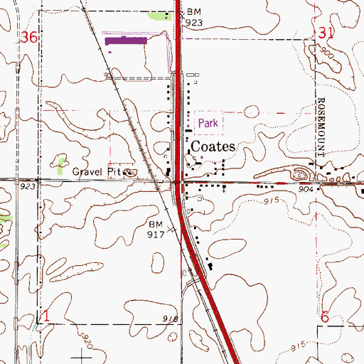 Topographic Map of Coates Post Office (historical), MN