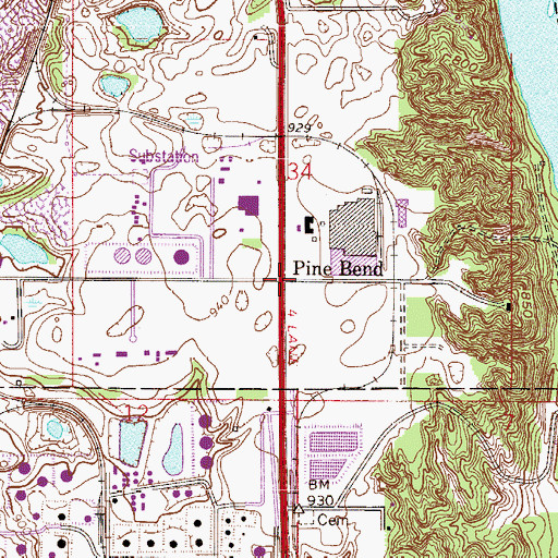 Topographic Map of Pine Bend Post Office (historical), MN