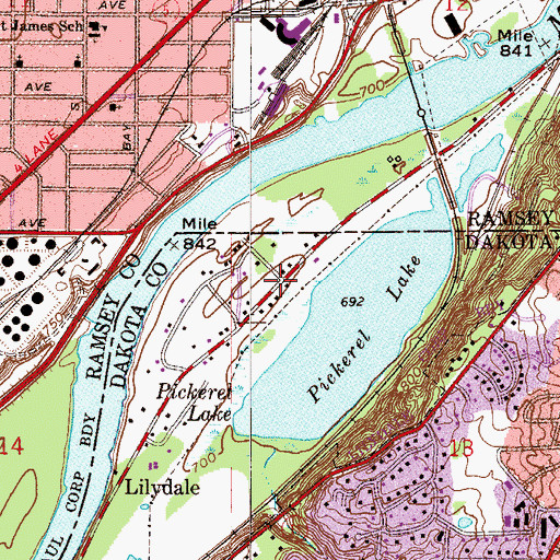 Topographic Map of Lilydale-Harriet Island Regional Park, MN