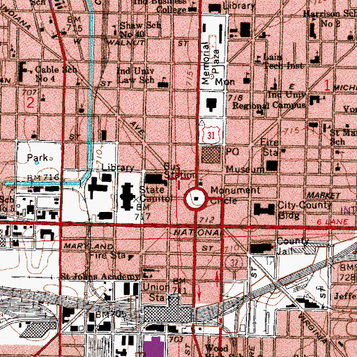 Topographic Map of Dorothy Everett Professional Library, IN