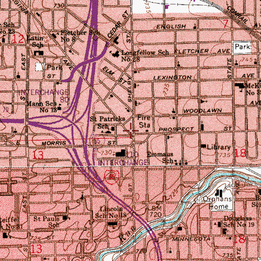 Topographic Map of Fountain Square Branch Indianapolis-Marion County Public Library, IN
