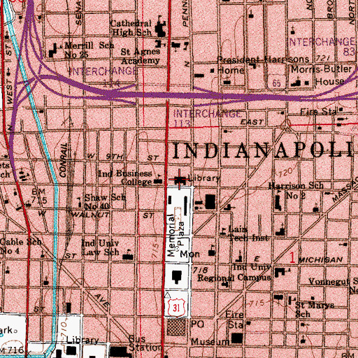 Topographic Map of Indianapolis-Marion County Public Library, IN