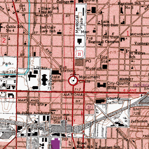 Topographic Map of Margaret Ridgely Memorial Library, IN