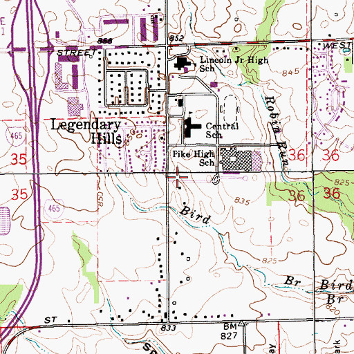 Topographic Map of Pike Branch Indianapolis-Marion County Public Library, IN