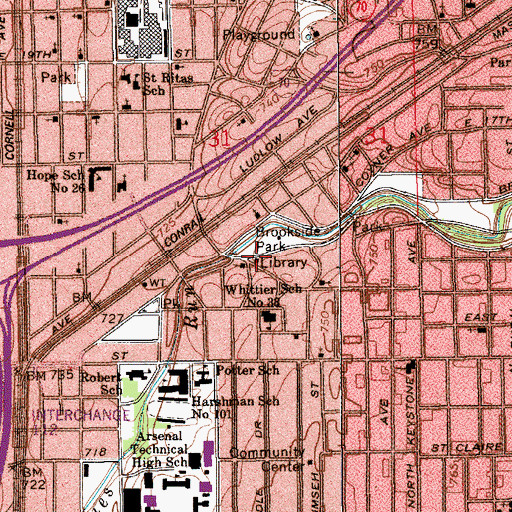 Topographic Map of Spades Park Branch Indianapolis-Marion County Public Library, IN