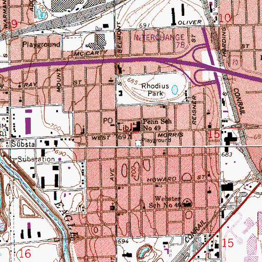 Topographic Map of West Indianapolis Branch Indianapolis-Marion County Public Library, IN