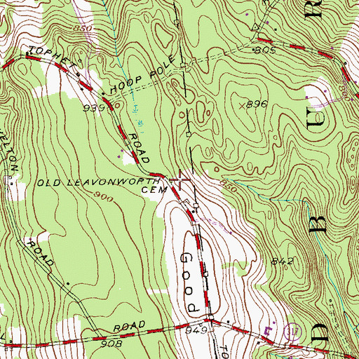 Topographic Map of Old Leavonworth Cemetery, CT
