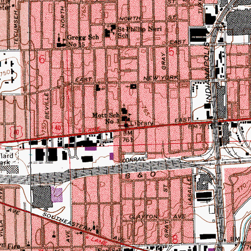 Topographic Map of East Washington Branch Indianapolis-Marion County Public Library, IN