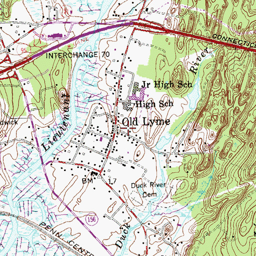 Topographic Map of Old Lyme, CT