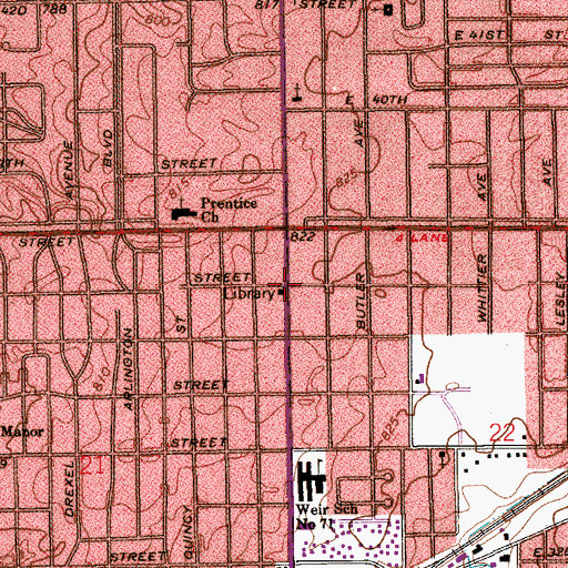 Topographic Map of Emerson Branch Indianapolis-Marion County Public Library, IN