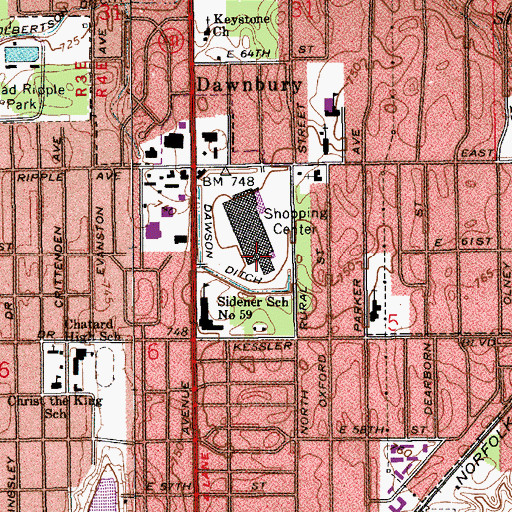 Topographic Map of Glendale Branch Indianapolis-Marion County Public Library, IN