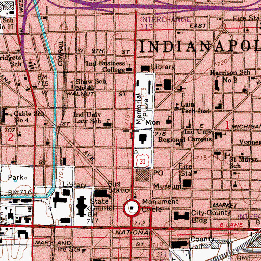 Topographic Map of Circle City Station Indianapolis Post Office, IN