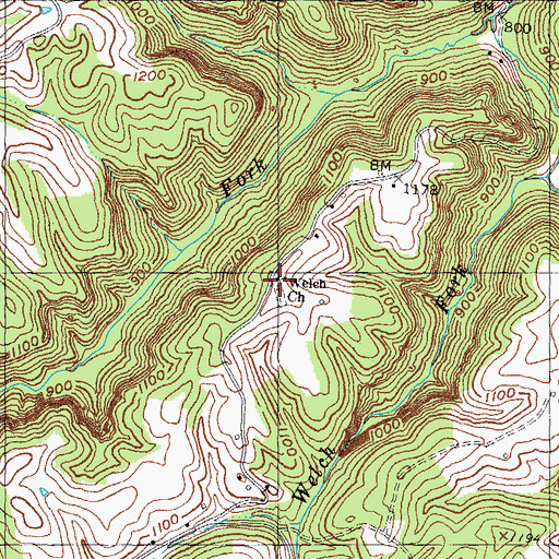 Topographic Map of Welch Church, KY