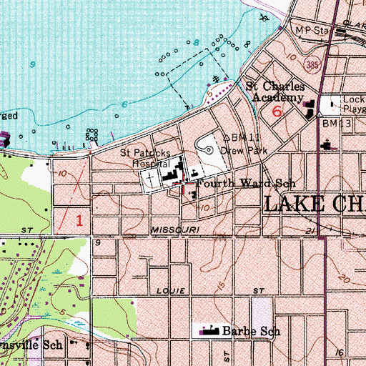 Topographic Map of Dubuis Hospital of Lake Charles, LA