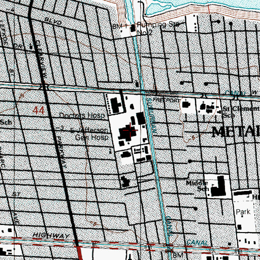 Topographic Map of East Jefferson General Hospital, LA