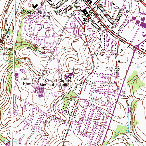 Topographic Map of Carroll Hospital Center, MD