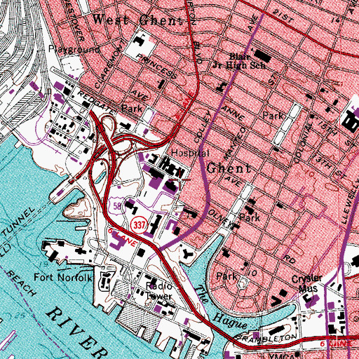 Topographic Map of Children's Hospital of the Kings Daughters, VA