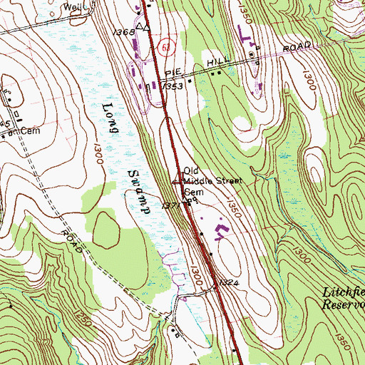 Topographic Map of Old Middle Street Cemetery, CT