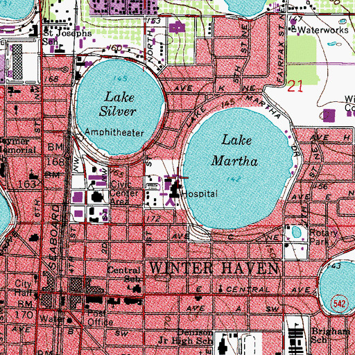 Topographic Map of Winter Haven Hospital, FL