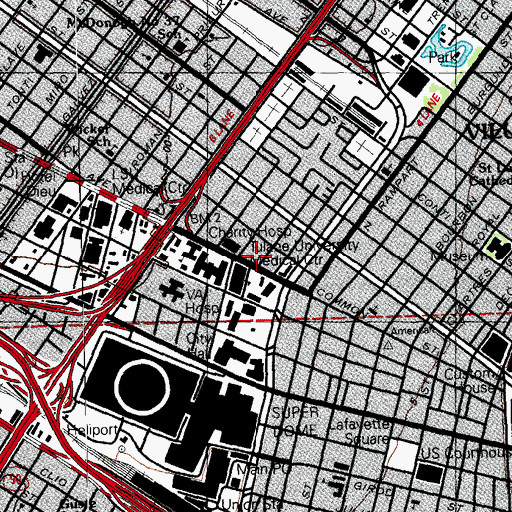 Topographic Map of Tulane University Hospital and Clinic, LA