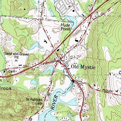 Topographic Map of Old Mystic, CT