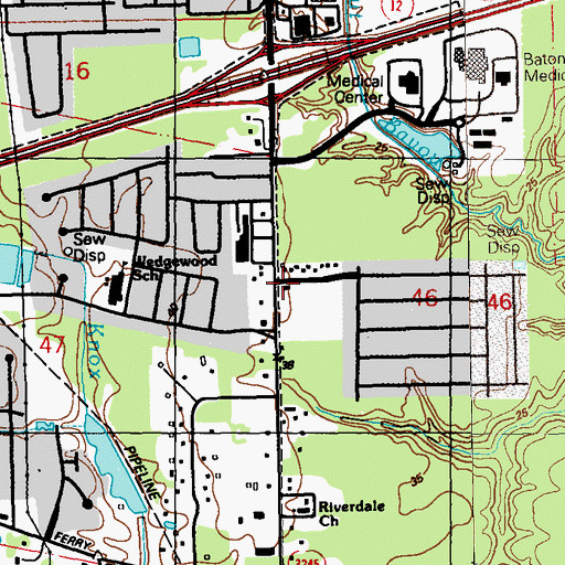 Topographic Map of Ochsner Health Center East, LA