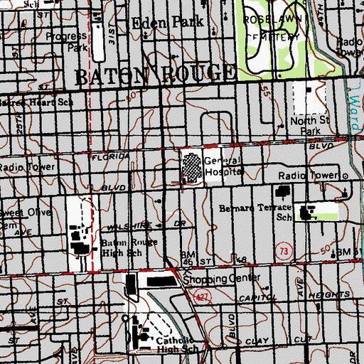 Topographic Map of Ochsner Health Center Mid-City, LA
