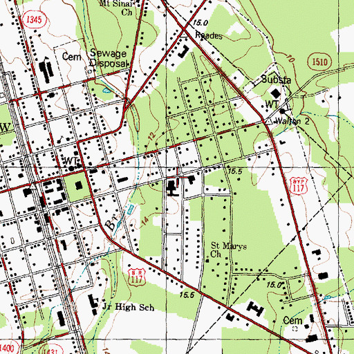 Topographic Map of Pender Memorial Hospital, NC