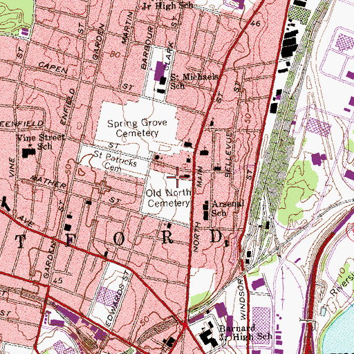 Topographic Map of Old North Cemetery, CT