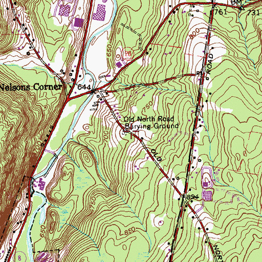 Topographic Map of Old North Road Burial Ground, CT