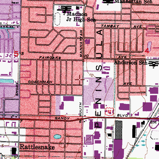 Topographic Map of Kindred Hospital Tampa, FL
