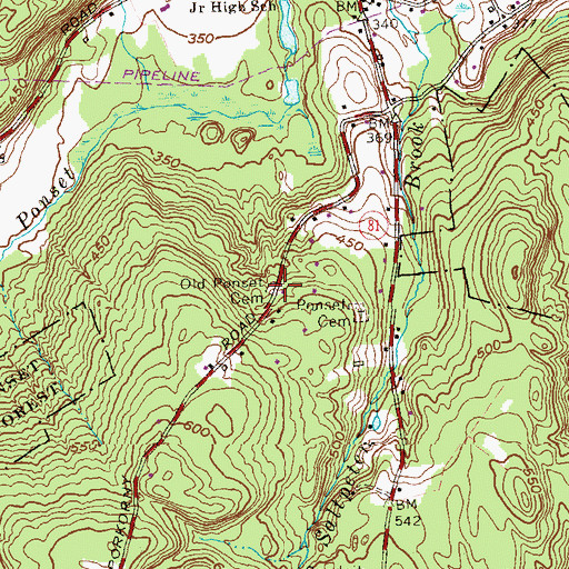 Topographic Map of Old Ponset Cemetery, CT