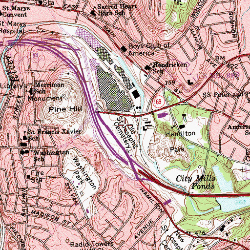 Topographic Map of Old Saint Josephs Cemetery, CT