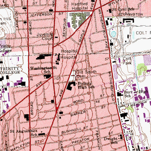 Topographic Map of Old South Cemetery, CT