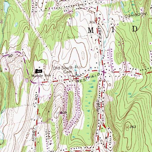 Topographic Map of Old South Hill Cemetery, CT