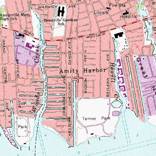 Topographic Map of Amityville Harbor Club House, NY